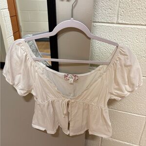 Pink Republic White Babydoll Tie-Front Top